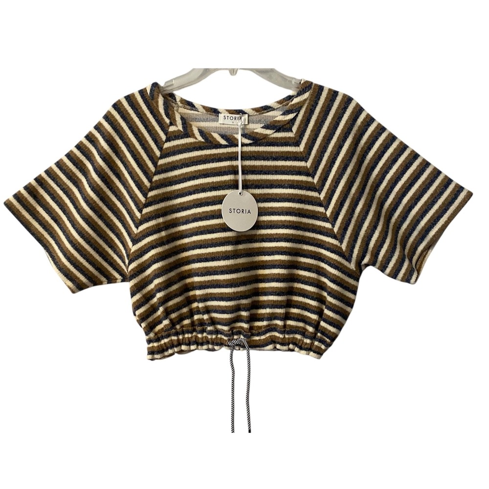 NWT STORIA Striped Raglan Cropped Sweater Women's Size‎ Smal Drawstring Waist
